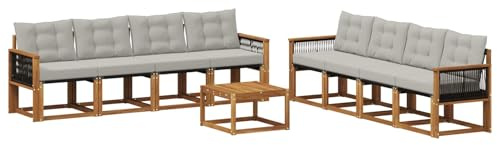 vidaXL Outdoor-Sofagarnitur mit Kissen 9 pcs Natürlich und Hellgrau, Moderne Garten-Couch, tolles Set für Bequeme Lounge, langlebige Möbel, stylische Terrasse