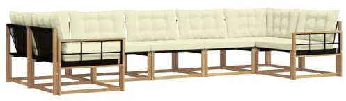 vidaXL Outdoor-Sofagarnitur mit Kissen 7 pcs Weiß und Creme, Elegantes Garten-Sofa, modernes Outdoor-Sofa, robuste Lounge-Möbel für gemütliche Treffen