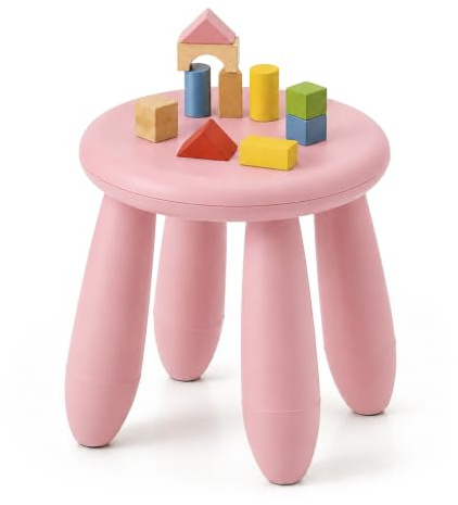 Relaxdays Kinderhocker, 26 cm Sitzhöhe, abwischbar, leicht, rosa | formstabil, Sitzhocker für Kleinkinder, Kunststoff