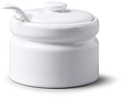 WM Bartleet & Sons 1750 T259 Traditional Porcelain Sugar/Jam/Mustard Pot with Lid & Spoon 10cm – White