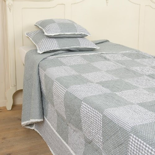 Q092.063 Clayre & Eef Tagesdecke Quilt Plaid GREYCHECK grau/weiß 300x260cm