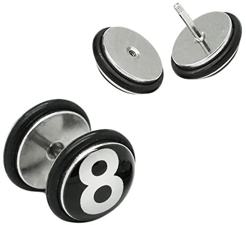Soul-Cats Paar Edelstahl Fakeplugs Fakes Plugs Fakepiercing Eight Ball 8 Billard