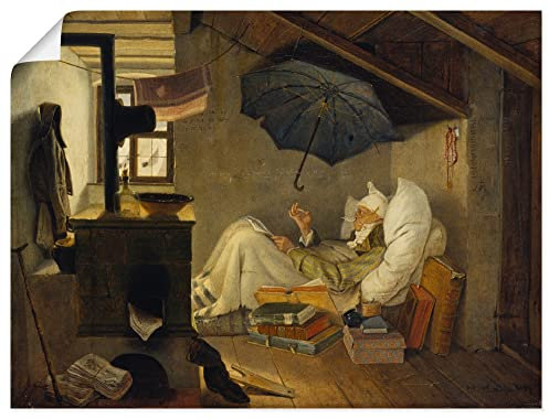 ARTLAND Wanddeko Poster & Kunstdrucke Wandposter 60x45 cm Dach Zimmer Ofen Regenschirm Armut Poetry Der arme Poet 1839 Biedermeier Carl Spitzweg T7XF