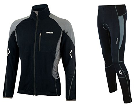 Airtracks Herren Winter Fahrradtrikot Langarm Set Pro-T - Thermo Fahrradhose Lang - Thermo Radtrikot Langarm Atmungsaktiv Reflektoren Wram Fleece -Schwarz-Grau - L