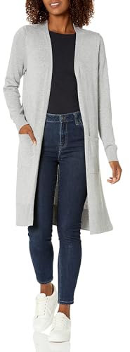 Amazon Essentials Damen Leichter, Länger Geschnittener, Langärmliger Cardigan-Pullover Mit Offener Vorderseite (In Übergröße Erhältlich), Hellgrau Meliert, S