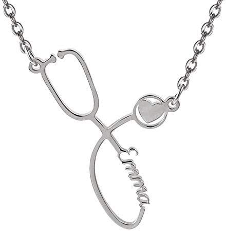 LONAGO 925 Sterling Silber Personalisierte Namen Halskette Stethoskopförmigen Anhänger Halskette Schmuck für Krankenschwester Arzt Geschenk