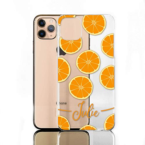 Personalised Phone Case For Apple iPhones, 14, 13, 12, 11, Pro Max, Mini, XR, XS, Orange Print with Orange Name/Initials on Clear Hard Phone Cover