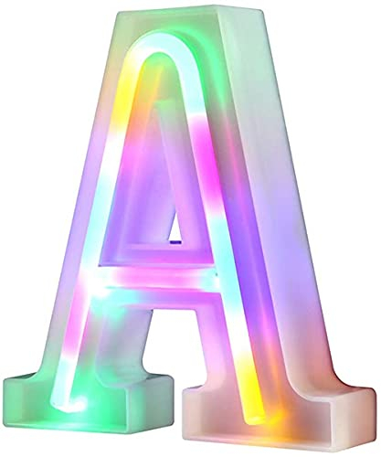 Lettres lumineuses à DEL – Lumières de nuit pour mur, fête d'anniversaire, Noël, décoration de mariage – Lettres colorées (A)