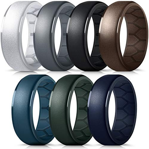 FORTHEE Silicone Wedding Ring for Men, Breathable Airflow Inner Curve, Mens' Rubber Wedding Engagement Bands for Crossfit Workout