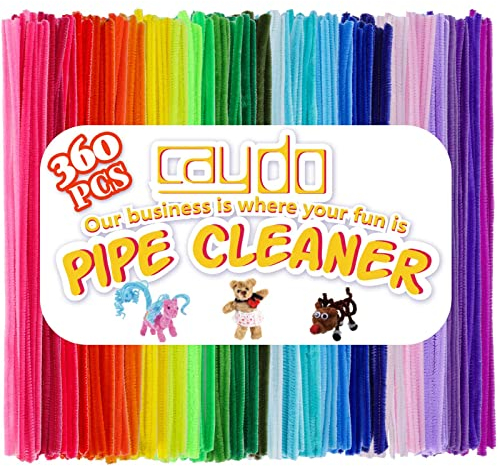 Caydo 360 Stück Pfeifenreiniger 40 sortierte farbige Chenille-Stiele für Kunst und Handwerk, Bastelbedarf für Kinder (6 mm x 30 cm)