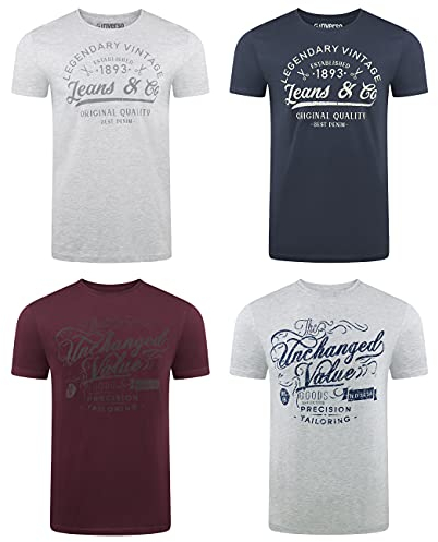 Riverso RIVLeon Lot de 4 t-shirts à col rond pour homme T-shirt imprimé à manches courtes 100% coton Coupe normale Vert Bleu Blanc Gris Rouge Orange S M L XL 2XL 3XL 4XL 5XL - Multicolore - XXXX-Large
