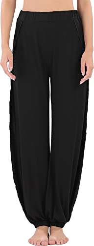 Hoerev Damen weichen Schlitz Bein Hose Harem Dance Yoga Pilates Hose,Schwarz,L
