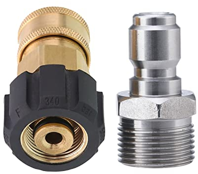Tool Daily Pressure Washer Adapter, 3/8 Inch Quick Connect Kit, M22 14mm to M22 Metric Fitting, 5000 PSI