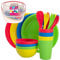 Aktive - Set menaje Picnic Camping para 4 personas tartera comida trabajo con asa menaje camping cubiertos, platos, tazas, ensaladeras vasos plástico duro reutilizable
