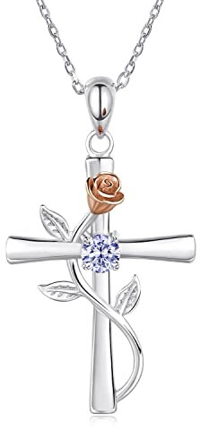 BlingGem Collier pour Femme Croix Argent 925/1000 Collier de Pierre de Naissance Juin Pendentif Zircone Cubique 5A Bijoux Anniversaire Cadeau pour Femme Maman Epouse Fille