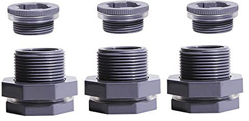 QuQuyi PVC Regentonne Schottverschraubung 1 Zoll Wassertank Anschluss mit Stecker Thru-Bulk Rohrfitting für Regentonnen,Aquarien,Pools(3 Stück)