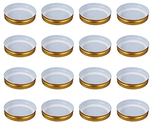 Yardwe 16pcs Mason Jar Lids Canning Lids Leak- Proof One- Piece Sealing Cover Mason Bottle Lids Food Storage Tinplate Jar Caps for Ball Kerr Jars 70mm Gold