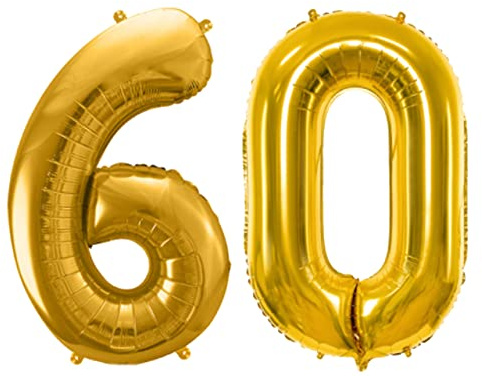 Luftballon 60. Geburtstag Ballon 60 Gold Folienballon 60 XXL Größe 86cm-100cm goldener Dekoballon 60 Geburtstag Deko Jubiläum 60 Jahre Folienluftballon Zahl 60 Gold