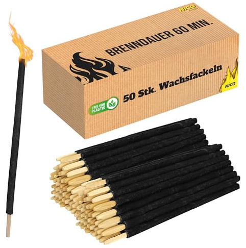 Nico Feuerwerk® Wachsfackeln 50 Stück, Brenndauer 60 Min.