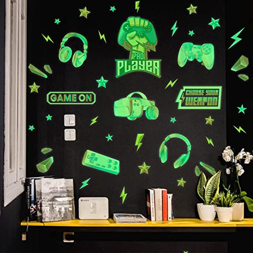 ANHUIB 36 Pcs Wandsticker Game,Wandtattoo Kinderzimmer Junge,Gamer Controller Leuchtend Wandaufkleber,Selbstklebend Leuchtsticker Jugendzimmer Deko,Gaming Wanddeko für Teenager Schlafzimmer Geschenk