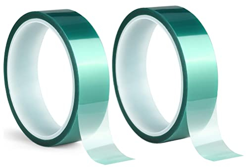 ACIT 2 Rollen Polyester-Klebeband für hohe Temperaturen, grünes PET-Klebeband, Silikonklebeband, perfekt für: eloxiert, 3D-Drucker, Thermofarbe ((66m x 25mm))