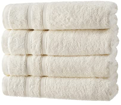 Müskaan® 4er Bambus Handtuch Set Natur, 50% Baumwolle & 50% Bambus, 50x100cm, 450g/m² – Öko-Tex, Frottee Handtücher Set Baumwolle, Baumwoll Handtuchset Weiß für Bad, 60°C waschbar, Frotteetücher