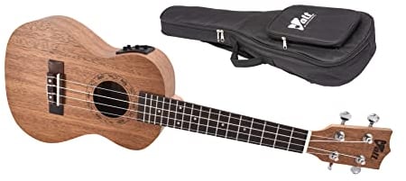 VOLT Ukulele ValenciaEQ mit Tonabnehmer, 3-Band-EQ & Tuner; Größe: Concerto, Mahagoni Decke, Palisander Griffbrett, edle Hochglanzlackierung, Länge: ca. 610 mm, inkl. gefütterte Tasche