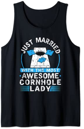 Herren Just Married, Cornhole Wedding Ehe Partner Ehemann Tank Top