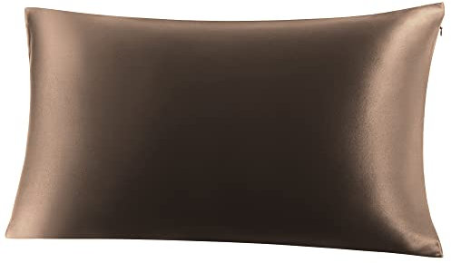 PiccoCasa Seidenkissenbezug 19 Momme Seide Kissenbezug mit Reißverschluss Kissenhülle mit Geschenkbox Haar- und Hautpflege atmungsaktiv Braun 40x80cm
