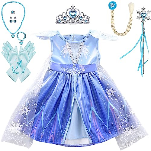 Lito Angels Schneekönigin Elsa Kleid mit Schleppe und Zubehör für Kleinkind Mädchen Eiskönigin 2 Prinzessin Kostüm Verkleidung Größe 2-3 Jahre 98 Blau