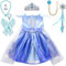 Lito Angels Schneekönigin Elsa Kleid mit Schleppe und Zubehör für Kleinkind Mädchen Eiskönigin 2 Prinzessin Kostüm Verkleidung Größe 2-3 Jahre 98 Blau
