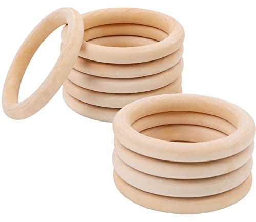 REAQUE 10 Stücke Holzringe zum Basteln, Ø 80mm x 10mm Dicke, Natürliche Runde Holzkreise, Makramee Holzring, Holz Kunst Unvollendeter Ring Kreis für DIY Anhänger, Wandbehang, Traumfänger, Handwerk