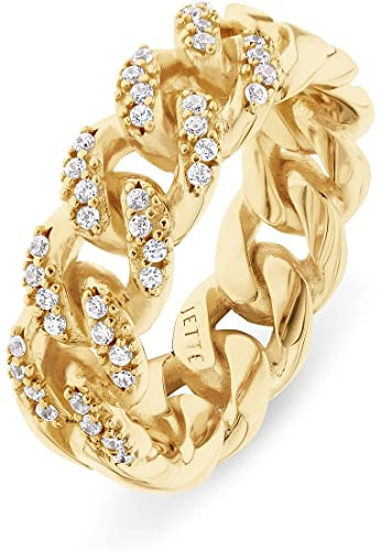 JETTE Damen-Damenring 925er Silber 40 Zirkonia 55, Gelbgold 32022001