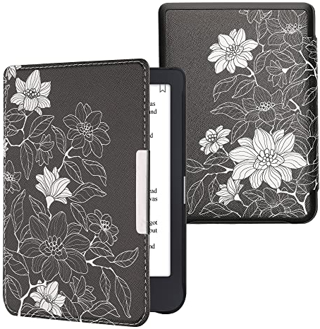 kwmobile Klapphülle kompatibel mit Tolino Shine 3 Hülle - eReader Case - weiße Blumen Weiß Schwarz