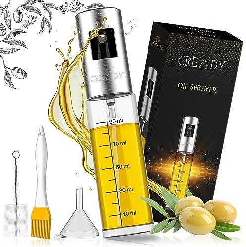 CREADY® | Spray Aceite Cocina de Acero Inoxidable 100ml | Dispensador Aceite Spray con Limpiador | Pulverizador Aceite Spray Freidora Aire | Aceitera Spray Pulverizador | Rociador Aceite Spray