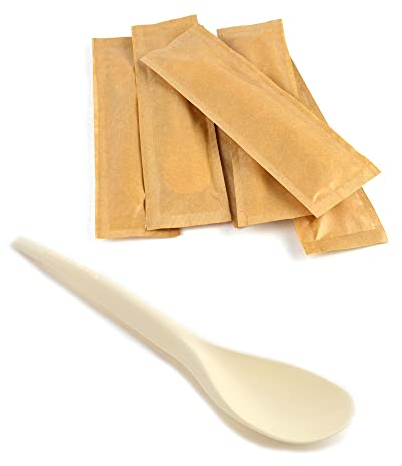 Lot de 150 cuillères à café 15 cm couleur havane biodégraissables composées individuellement pour apéritif rapide et happy hour, pour crème glacée et yogourt cuillère bio