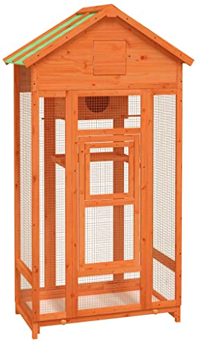 vidaXL Voliere, Vogelkäfig mit Nistkasten Sitzstangen, Vogelvoliere für Papageien Wellensittiche, Vogelbauer Vogelhaus, Braun Massivholz Kiefer