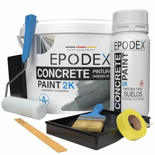 EPODEX 2K Betonfarbe, Bodenfarbe mit Zubehör - 6kg - Eisengrau | 2K Epoxidharz Bodenbeschichtung, Garagenbodenbeschichtung, Keller, Garage, Werkstatt, wasserfest, Innen-15m² für 2 Anstriche