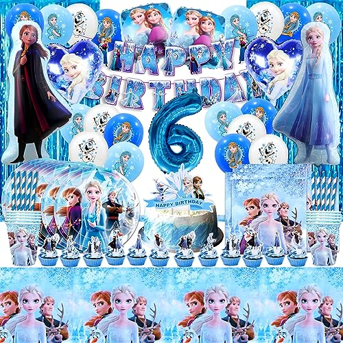106 Pcs Froze Geburtstagsdeko 6 Jahre, Elsa Geburtstagsparty Ballon 6, Froze Partygeschirr Set, Froze Luftballon Elsa, Froze Cake Decoration 6, Froze Pappteller Und Becher, Elsa Tischdeko Geburtstag