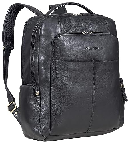 STILORD Sigrid Zeitloser Leder Rucksack mit Laptopfach 17 Zoll Arbeitsrucksack Damen Business Rucksack Herren Echtleder Lehrerrucksack Farbe:schwarz