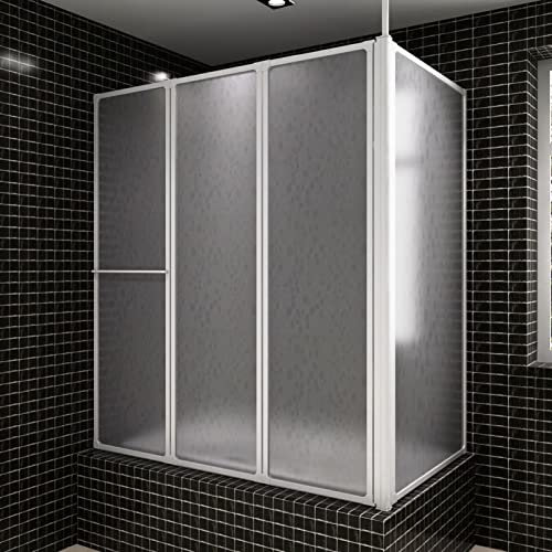 Homgoday Schermo Box Doccia a L 70 x 120 x 137 cm 4 Pannelli Pieghevole, Parete Doccia Fissa, Gruppo Doccia a Parete, Parete Doccia Scorrevole, Parete Doccia Walk-in per Bagno