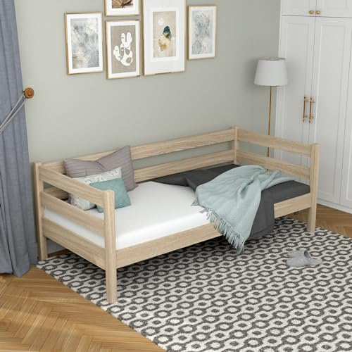 N-wood N01 Bett 80x190 cm aus Massiv Eichenholz, Bettgestel mit lattenrost, Einzelbett für Kinder, Jugendliche und Erwachsene, sichere abgerundete Kanten, empfohlen für Allergiker und Asthmatiker