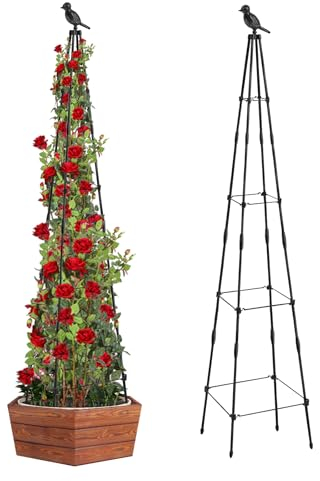 Garden Trellis for Climbing Plants, 165cm MYMULIKE Garden Tower Obelisk Supports For Garden Rustproof Sweet Pea Frame Potted Plants Flowers Flower Stand Rose Trellis Vegetable Fruits