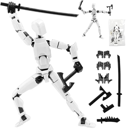 T13 Action Figures with 4 Types of Weapons and 3 Types of Hands,Actionfiguren mit Mehreren Gelenken 3D-Druck von Beweglichen Figuren,Roboter-Actionfigur T13 Roboter Puppe Junge Spielzeug(A)