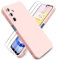Ikziwreo - Coque pour Samsung Galaxy A25 5G, avec 2 Pièces Protecteur D'écran en Verre Trempé, Housse Silicone Souple Ultra-Mince de Couleur Pure, Coque en Caoutchouc Antichoc - Rose