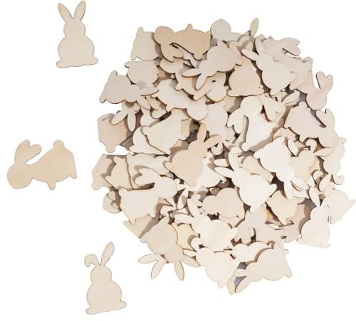 DLUSZERT 120 Stück Ostern Hasen Holzscheiben zum Basteln, 4CM Osterhasen Holz Streudeko, Kaninchen aus Holz Häschen Konfetti, Holzhasen für Ostern Party Tischdeko Osterndekoration DIY