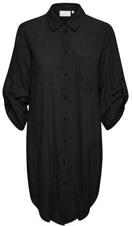 KAFFE Damen Shirt, Knöpfe, 3/4 Ärmel, Loose Passform, Knielänge Kleid, Black Deep, 44