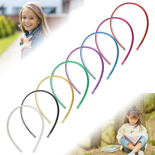 CAREDGO Glitzer Haarreifen, 8 Stück Rutschfeste Stirnbänder Mit Pailletten, Bunt Kunststoff Macaron-Farbe DIY Haarschmuck für Mädchen