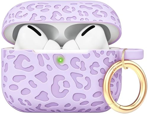 Custodia leopardata incisa compatibile con AirPods Pro 2 2022, custodia in morbido silicone per donne e ragazze, lavanda