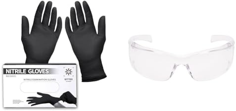 Ritter Premium Nitrilhandschuhe schwarz 100 Stück & 3M Virtua AP Schutzbrille - Augenschutz, UV Schutz - Transparente, kratzfeste Schutzbrille für Industrie und Gewerbe, 26 g leicht
